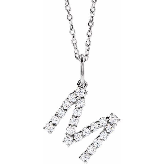 14K White 1/3 CTW Lab-Grown Diamond Initial M 16-18' Necklace