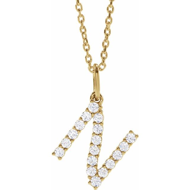 14K Yellow 1/4 CTW Lab-Grown Diamond Initial N 16-18' Necklace