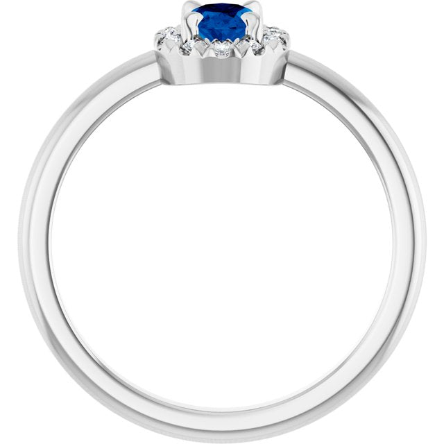 14K White Natural Blue Sapphire & 1/10 CTW Natural Diamond French-Set Halo-Style Ring
