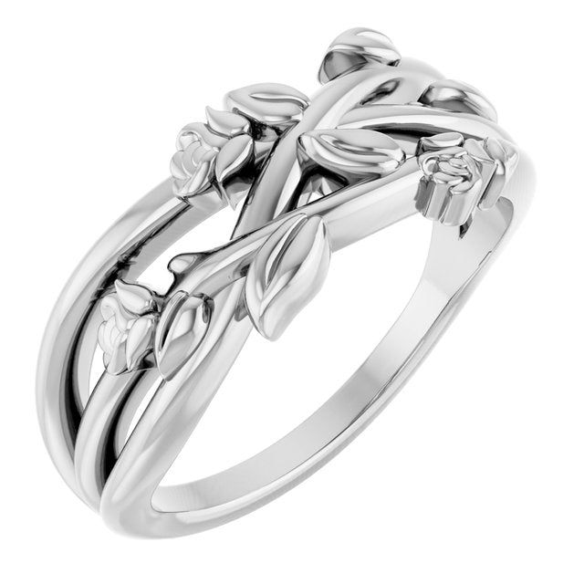 14K White Floral Criss-Cross Ring