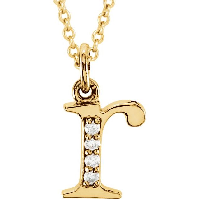 14K Yellow .02 CTW Natural Diamond Lowercase Initial R 16' Necklace