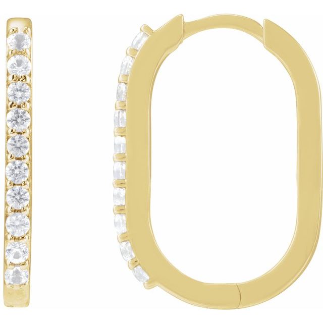 14K Yellow Natural White Sapphire 20 mm Hoop Earrings