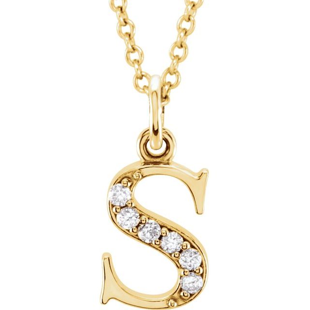 14K Yellow .025 CTW Natural Diamond Lowercase Initial S 16' Necklace