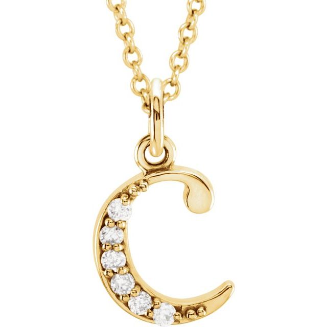 14K Yellow .03 CTW Natural Diamond Lowercase Initial C 16' Necklace