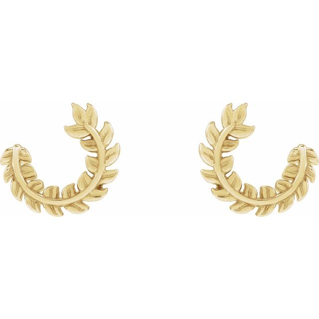 14K Yellow Floral Hoop Earrings