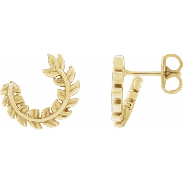 14K Yellow Floral Hoop Earrings