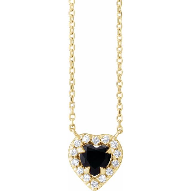 14K Yellow Natural Onyx & 1/8 CTW Natural Diamond French-Set Halo-Style 18' Necklace