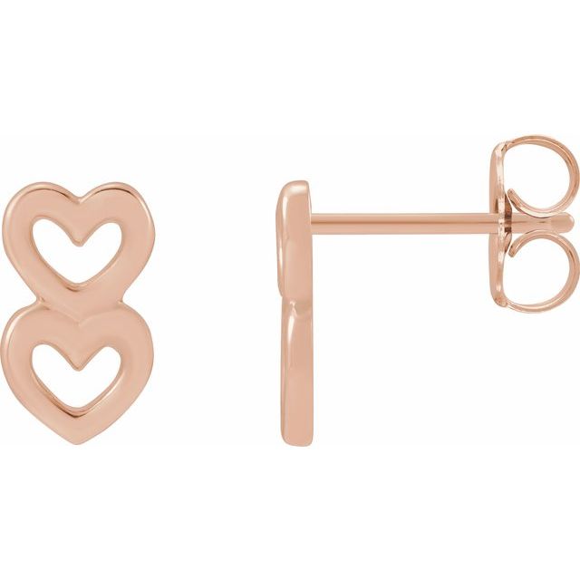 14k Rose Two Heart Earrings