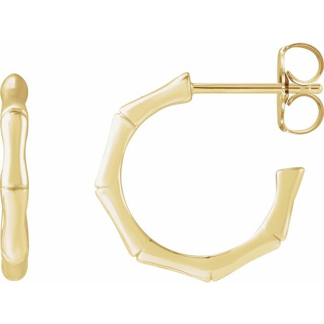 14K Yellow 15.1 mm Bamboo Hoop Earrings
