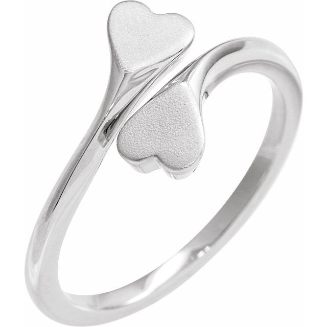 14K White Engravable Double Heart Bypass Ring
