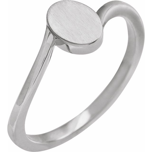 14K White Engravable Oval Signet Ring