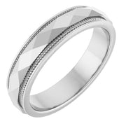 14K White 4 mm Diamond Faceted Milgrain Band Size 7
