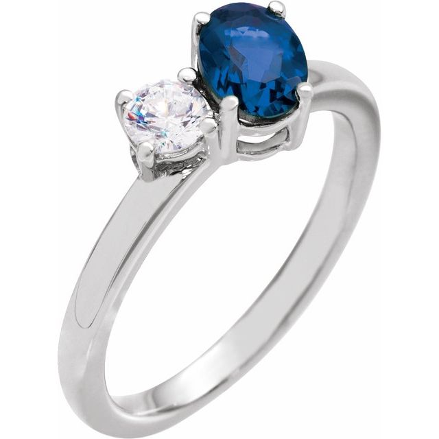 14K White Lab-Grown Blue Sapphire & 1/4  CTW Lab-Grown Diamond Ring