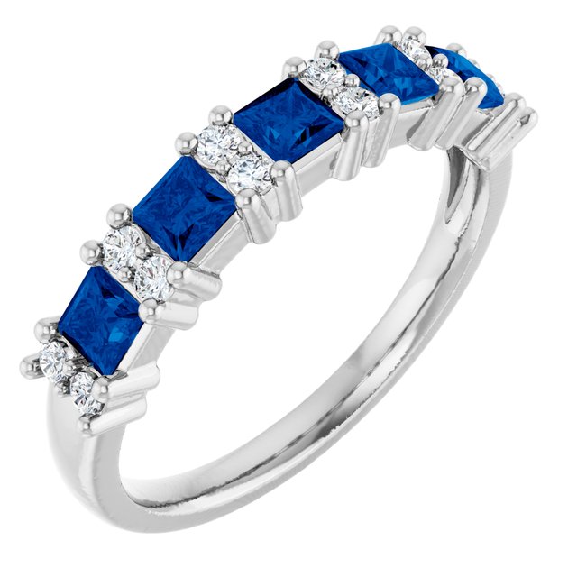 14K White 1/5 CTW Natural Diamond and Natural Blue Sapphire Anniversary Band