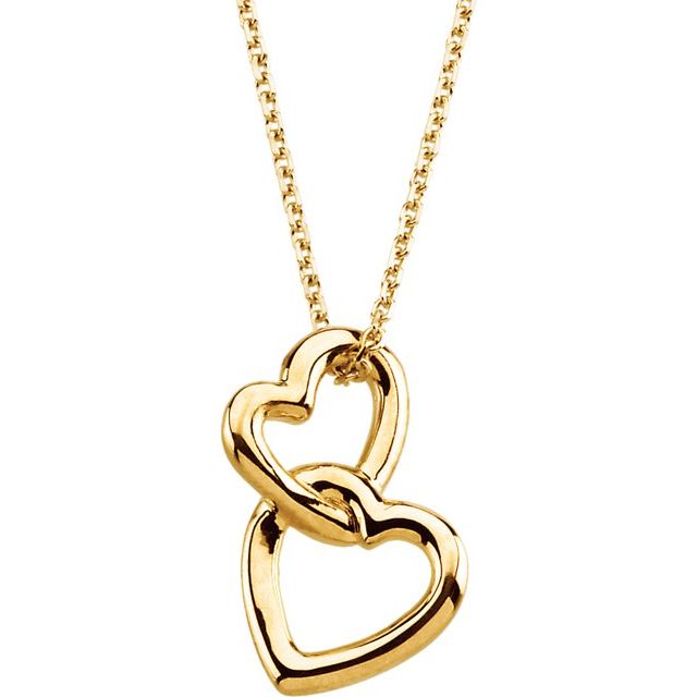 14K Yellow Double Heart 18' Necklace