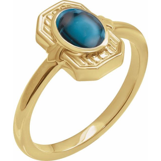 14k Yellow Natural London Blue Topaz Cabochon Ring