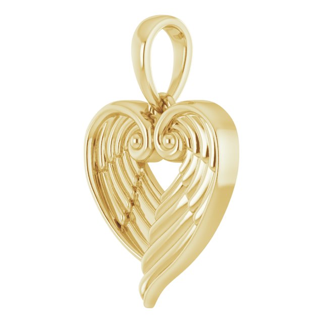 14K Yellow Angel Wing Heart Pendant