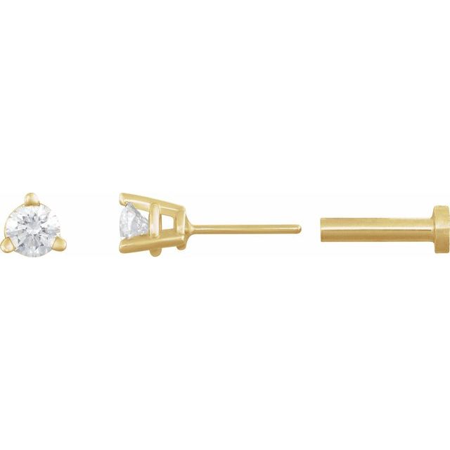 14K Yellow 1/10 CT Natural Diamond Press Fit Back Stud Earring