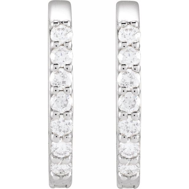 14k White 1/8 Ctw Natural Diamond 12 Mm Hoop Earrings