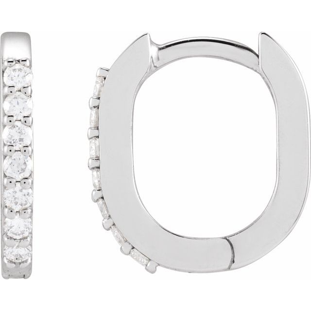 14k White 1/8 Ctw Natural Diamond 12 Mm Hoop Earrings