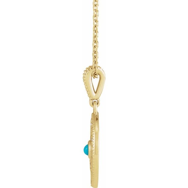 14K Yellow Cabochon Natural Turquoise & .02 CTW Natural Diamond Family is Forever 16-18' Necklace