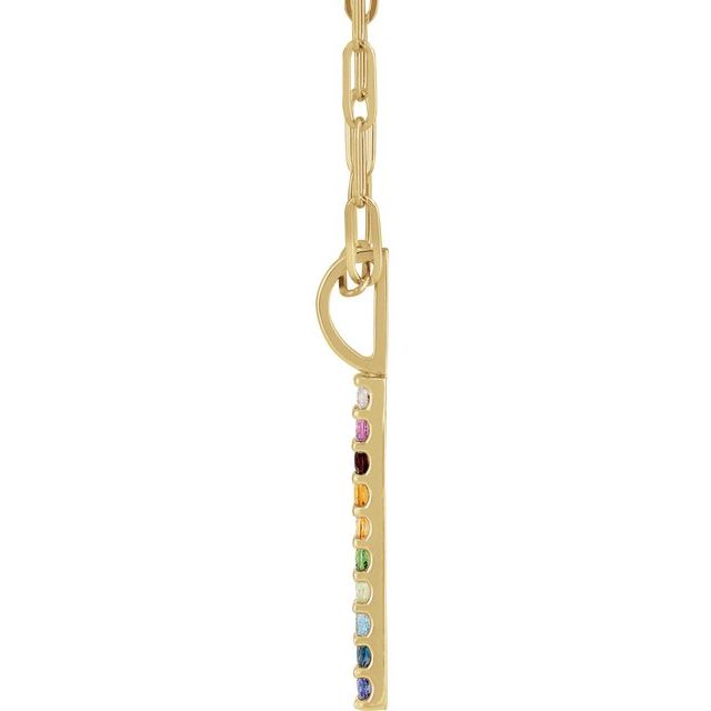 14K Yellow Natural Multi-Gemstone & .02 CT Natural Diamond Rainbow Bar 18' Necklace