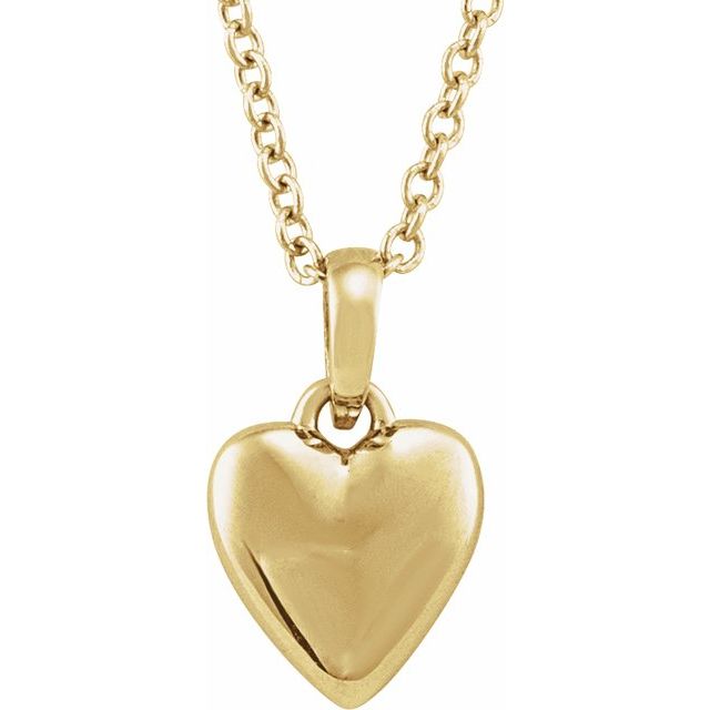 14K Yellow Puffed Heart 16-18' Necklace