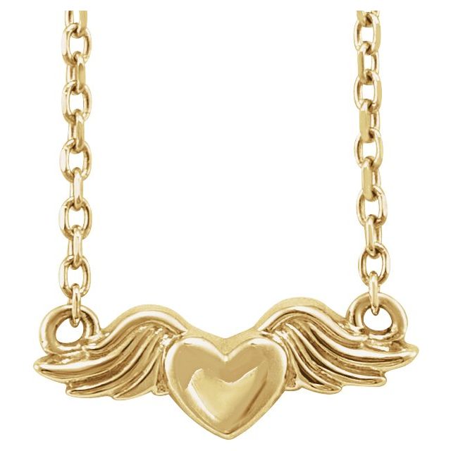 14K Yellow Heart with Angel Wings 18' Necklace