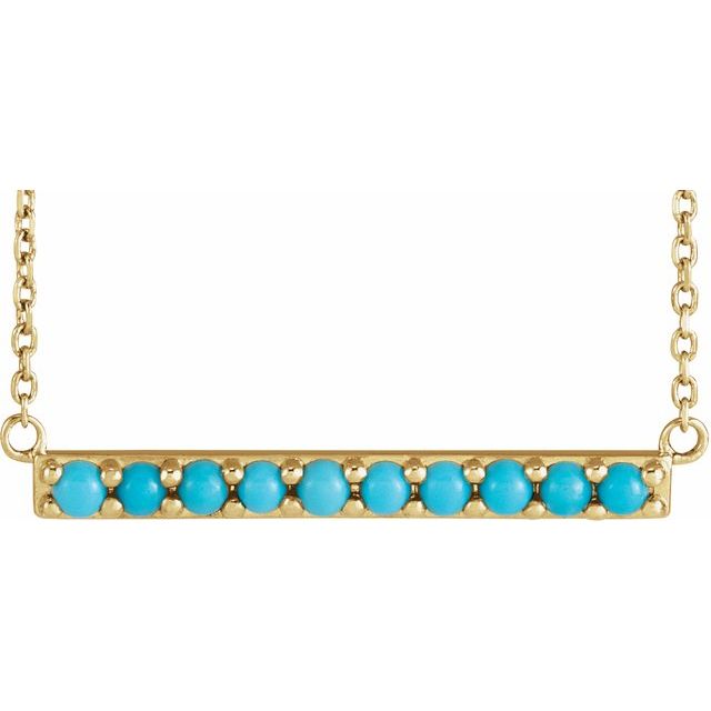 14K Yellow Cabochon Natural Turquoise Bar 18' Necklace