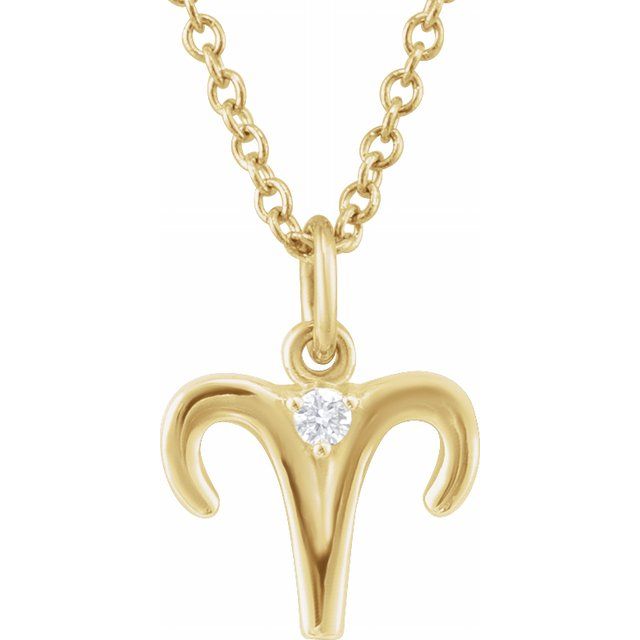 14K Yellow .015 CT Natural Diamond Aries Zodiac 16-18' Necklace