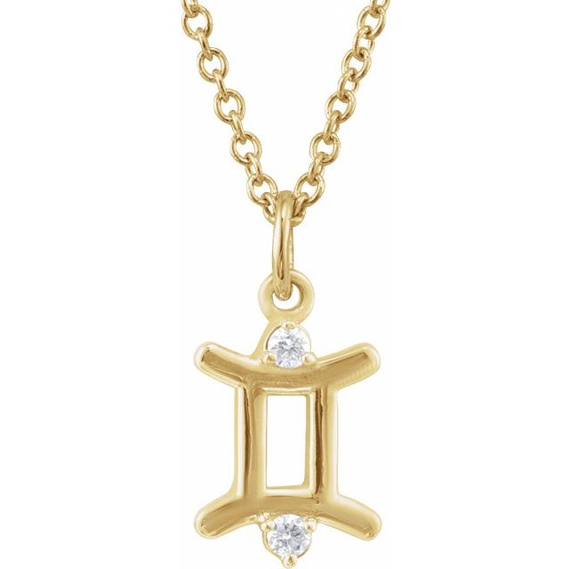 14K Yellow .03 CTW Natural Diamond Gemini Zodiac 16-18' Necklace