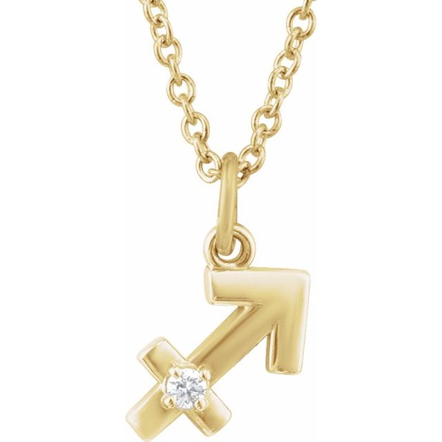 14K Yellow .015 CT Natural Diamond Sagittarius Zodiac 16-18' Necklace