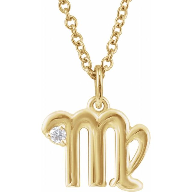 14K Yellow .015 CT Natural Diamond Virgo Zodiac 16-18' Necklace