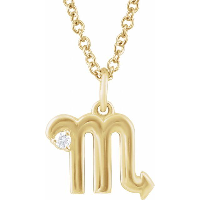 14K Yellow .015 CT Natural Diamond Scorpio Zodiac 16-18' Necklace