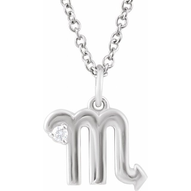 14K White .015 CT Natural Diamond Scorpio Zodiac 16-18' Necklace