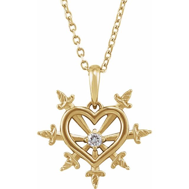 14K Yellow .03 CT Natural Diamond Heart & Daggers 16-18' Necklace