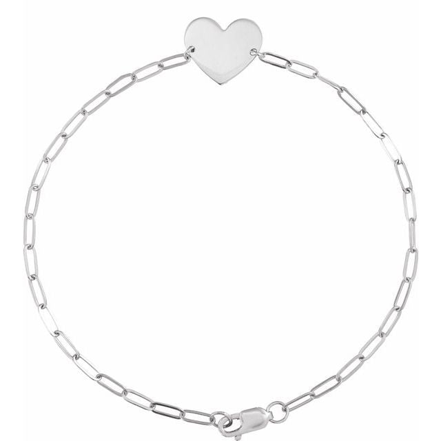 Sterling Silver Engravable Heart 7' Bracelet