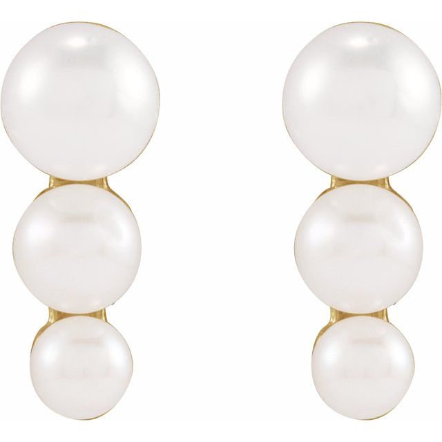 14K Yellow Graduated Cultured White Freshwater Pearl Earrings