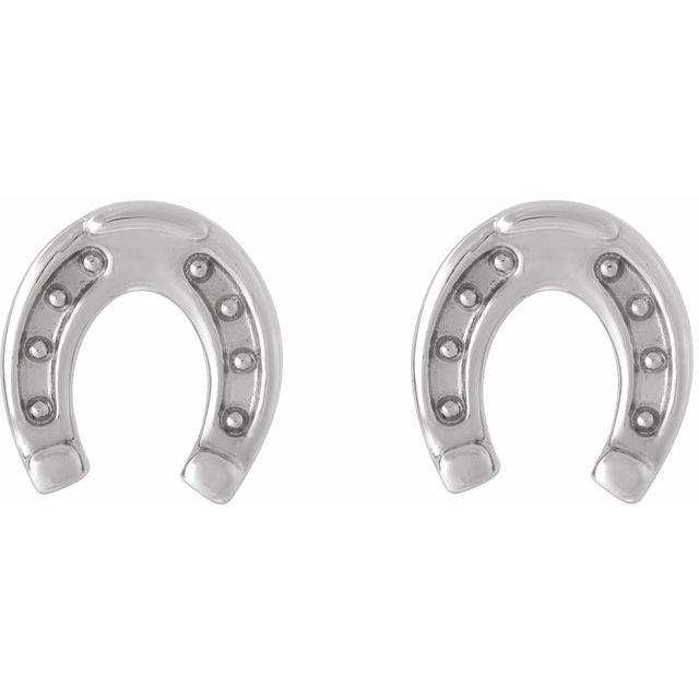 14K White Horseshoe Earrings