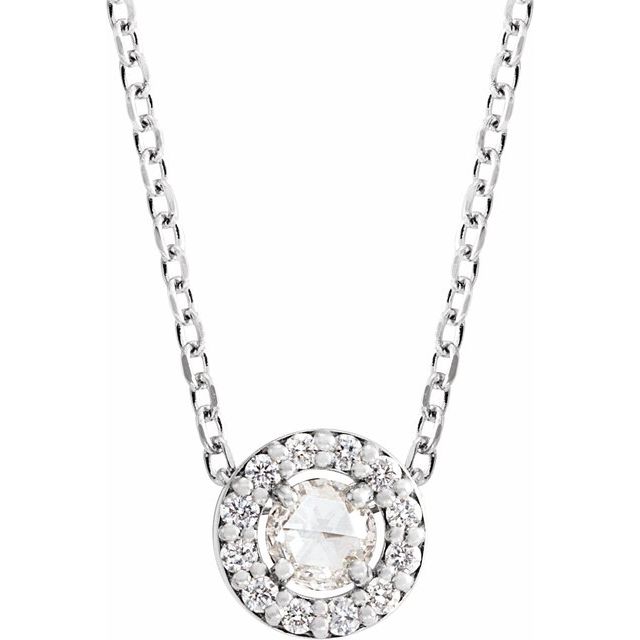 14K White 1/8 CTW Rose-Cut Natural Diamond Halo-Style 16-18' Necklace