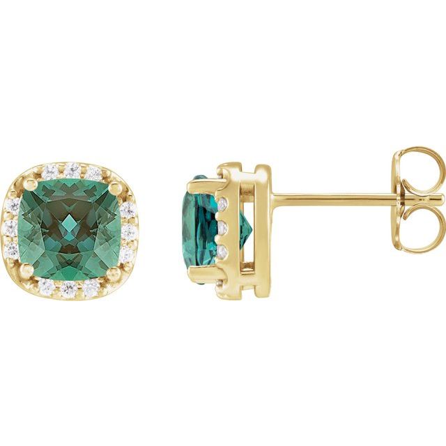14K Yellow Lab-Grown Alexandrite & .06 CTW Natural Diamond Halo-Style Earrings