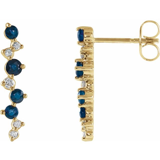 14K Yellow Natural Blue Sapphire & 1/10 CTW Natural Diamond Earrings
