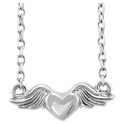 14K White Heart with Angel Wings 18' Necklace
