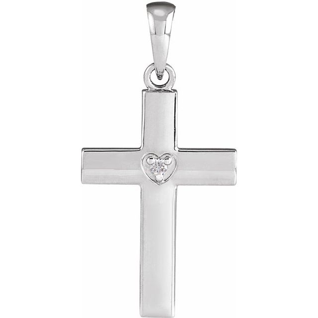 Sterling Silver .015 CT Natural Diamond Engravable Cross Pendant