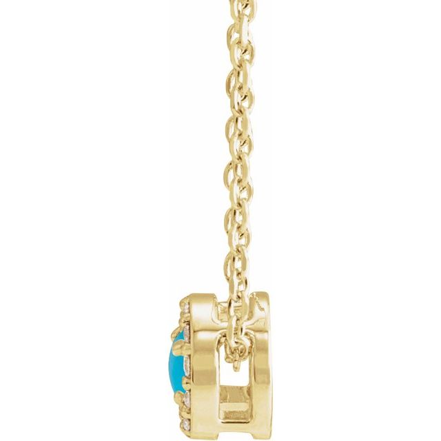 14K Yellow Cabochon Natural Turquoise & .05 CTW Natural Diamond Halo-Style 16-18' Necklace