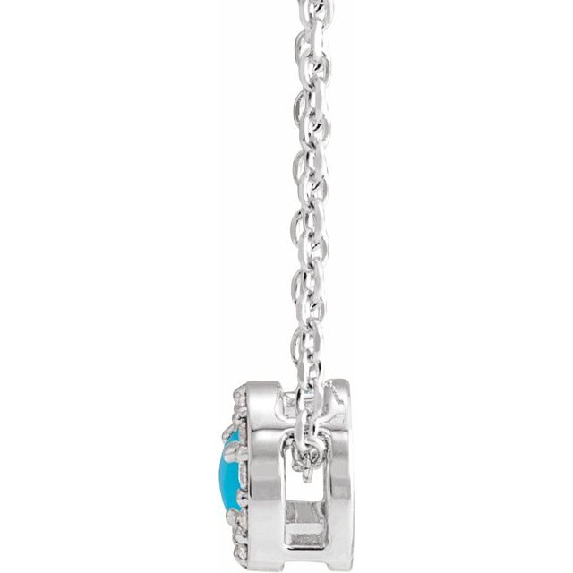 14K White Cabochon Natural Turquoise & .06 CTW Natural Diamond Halo-Style 16-18' Necklace