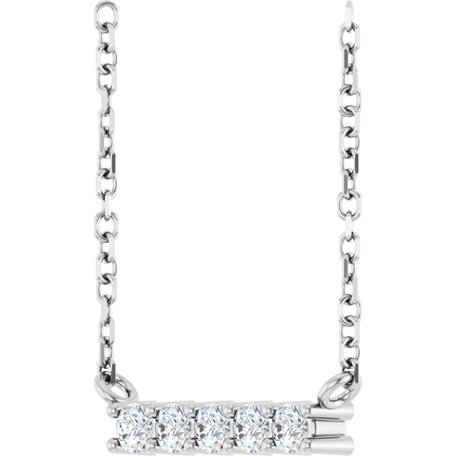 14K White Natural White Sapphire Bar 16' Necklace