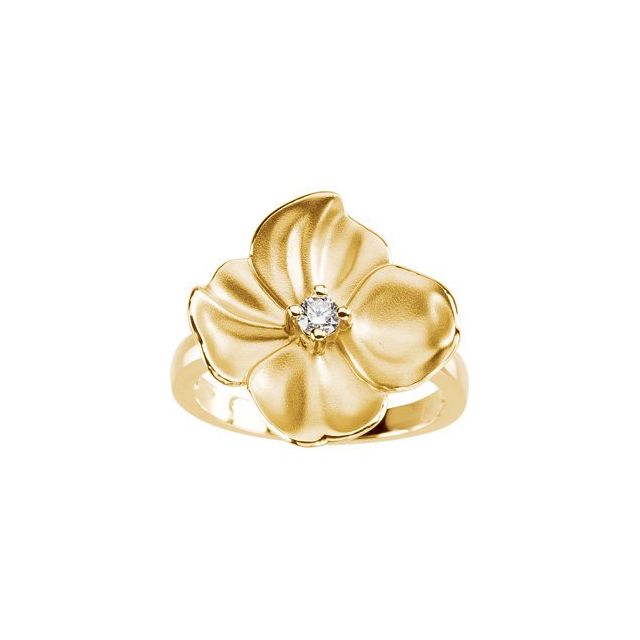 14K Yellow 1/10 CT Natural Diamond Flower Ring