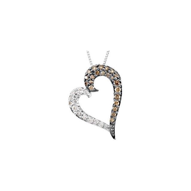 14K White 1/4 CTW Brown & White Natural Diamond Heart 18' Necklace