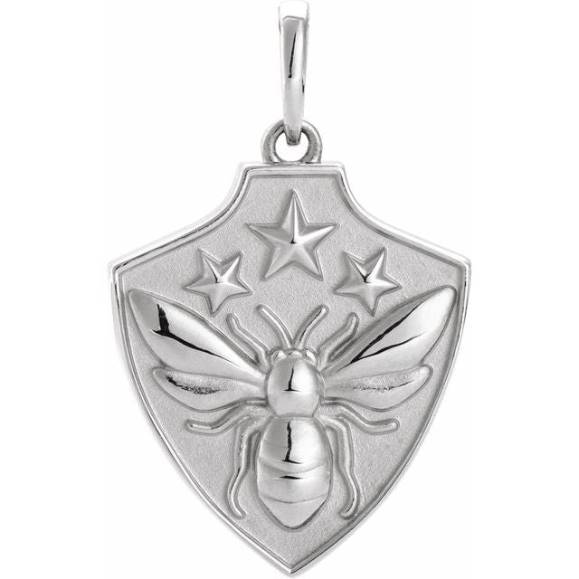 Sterling Silver Bee Shield Pendant